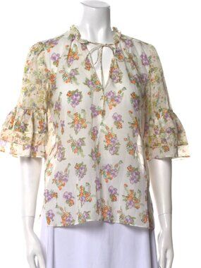 Alice + Olivia Floral Print Tie Elbow Length Top